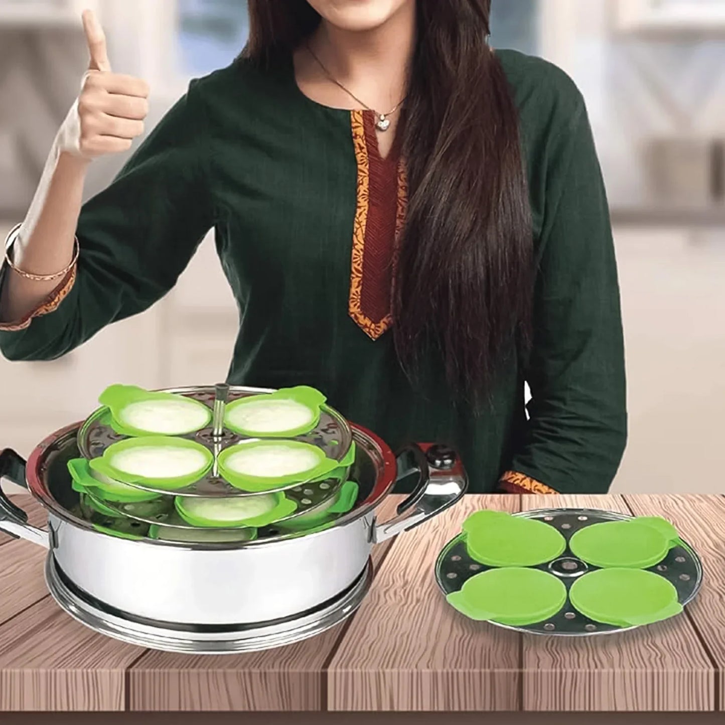 Idli Maker Cups (4 Pcs) Food-grade Silicone Non-stick Idli Dhokla Egg Poacher Moulds - Zidbik