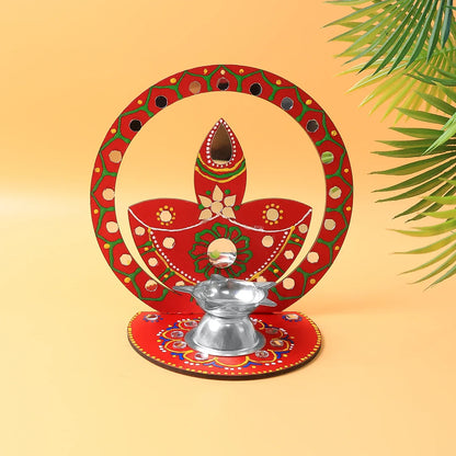 Handcrafted Wooden Decorative Diya Stand (1 Pc) - Zidbik