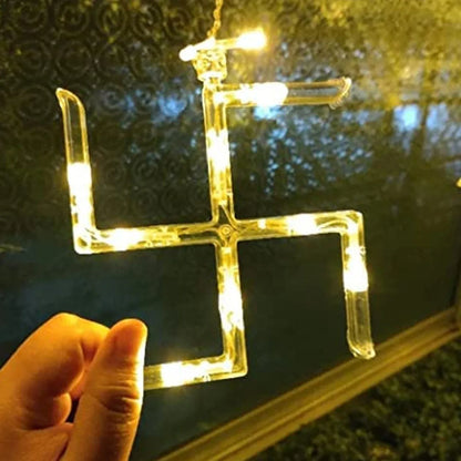 8320 Swastik Om Curtain Decorative Lights String Lights With 12 Hanging Props138 Led Diwali Decoration Items For Home Decor Night Light Room Lights For Bedroom Balcony Decor. - Zidbik