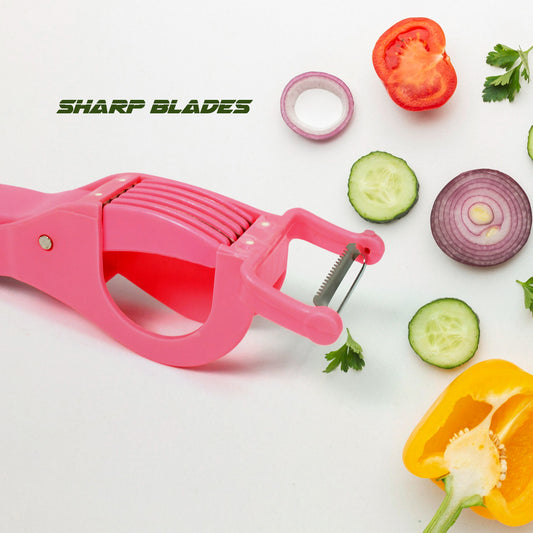 Plastic 2 In 1 Vegetable  Fruit Multi Cutter 5 Blade Vegetable Cutter With Peeler (1 Pc  Multicolor) - Zidbik