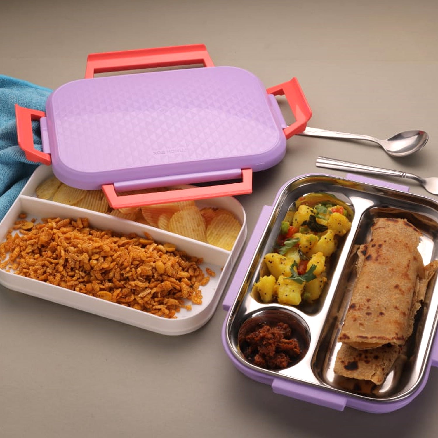 5364 Break Time Lunch Box Steel Plate Multi Compartment Lunch Box Carry To All Type Lunch In Lunch Box  Premium Quality Lunch Box Ideal For Office  School Kids  Travelling Ideal - Zidbik