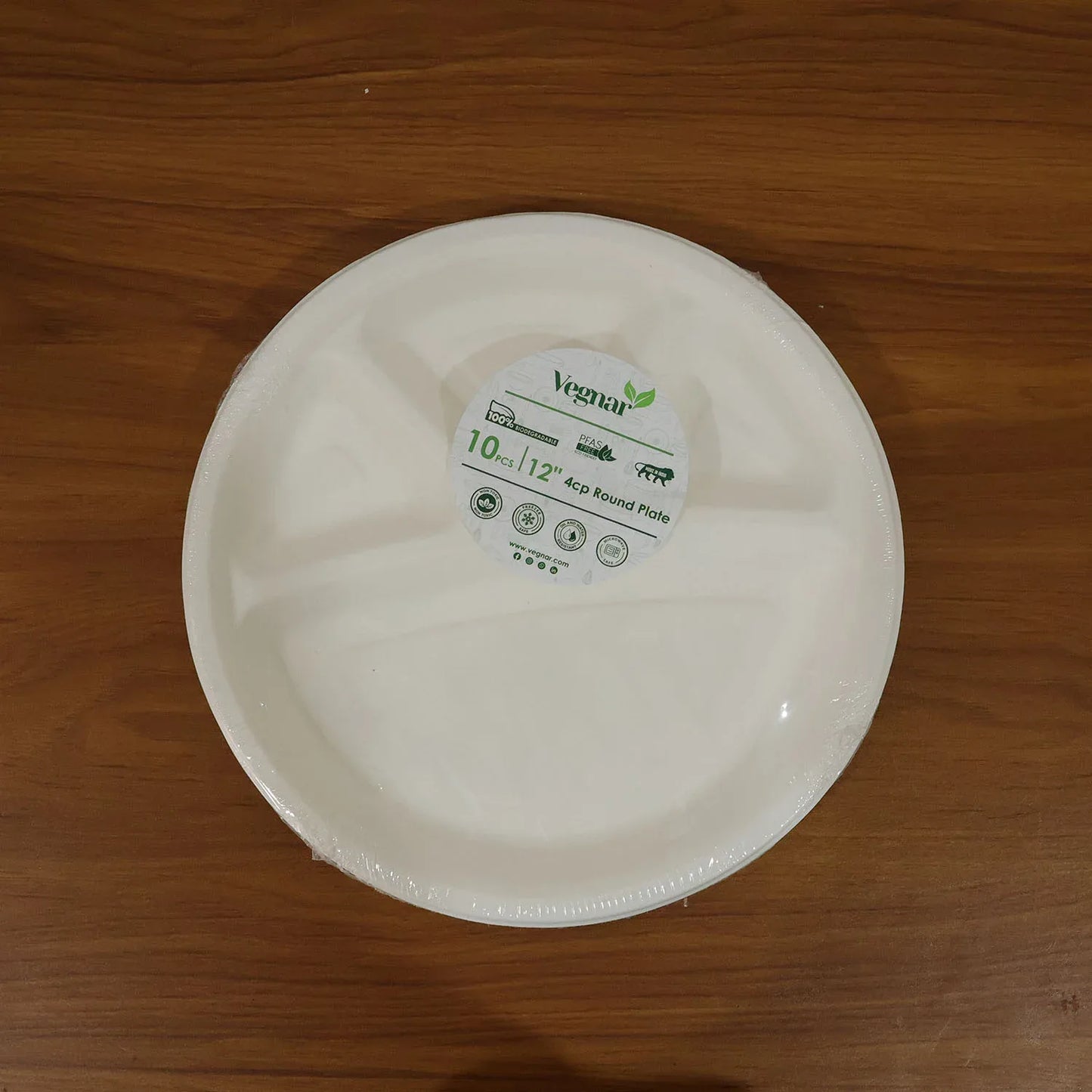 Vegnar 4 Compartment Disposable Food Serving Plate Set (10 Pc) - Zidbik