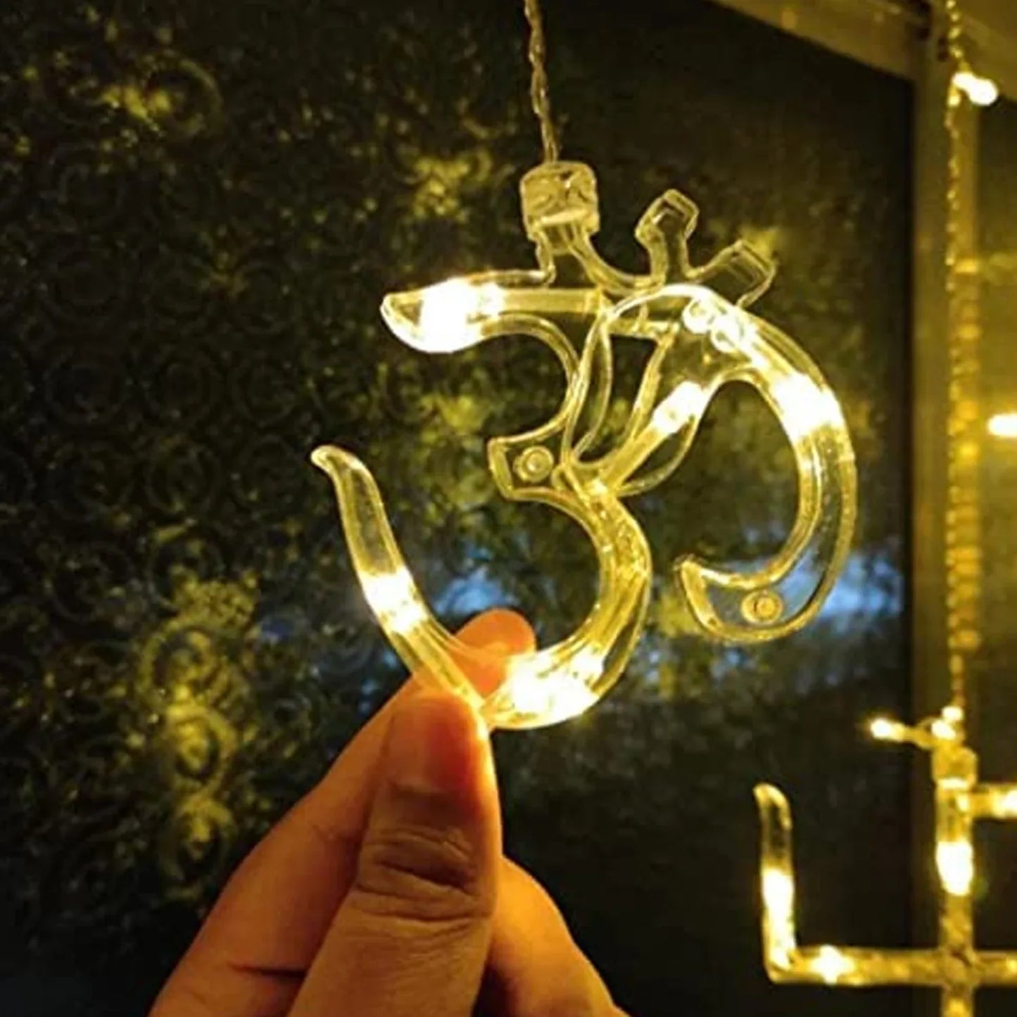 8320 Swastik Om Curtain Decorative Lights String Lights With 12 Hanging Props138 Led Diwali Decoration Items For Home Decor Night Light Room Lights For Bedroom Balcony Decor. - Zidbik