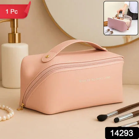 Premium Peach Travel Makeup Toiletry Organizer Pouch With Zipper Handle (1 Pc) - Zidbik