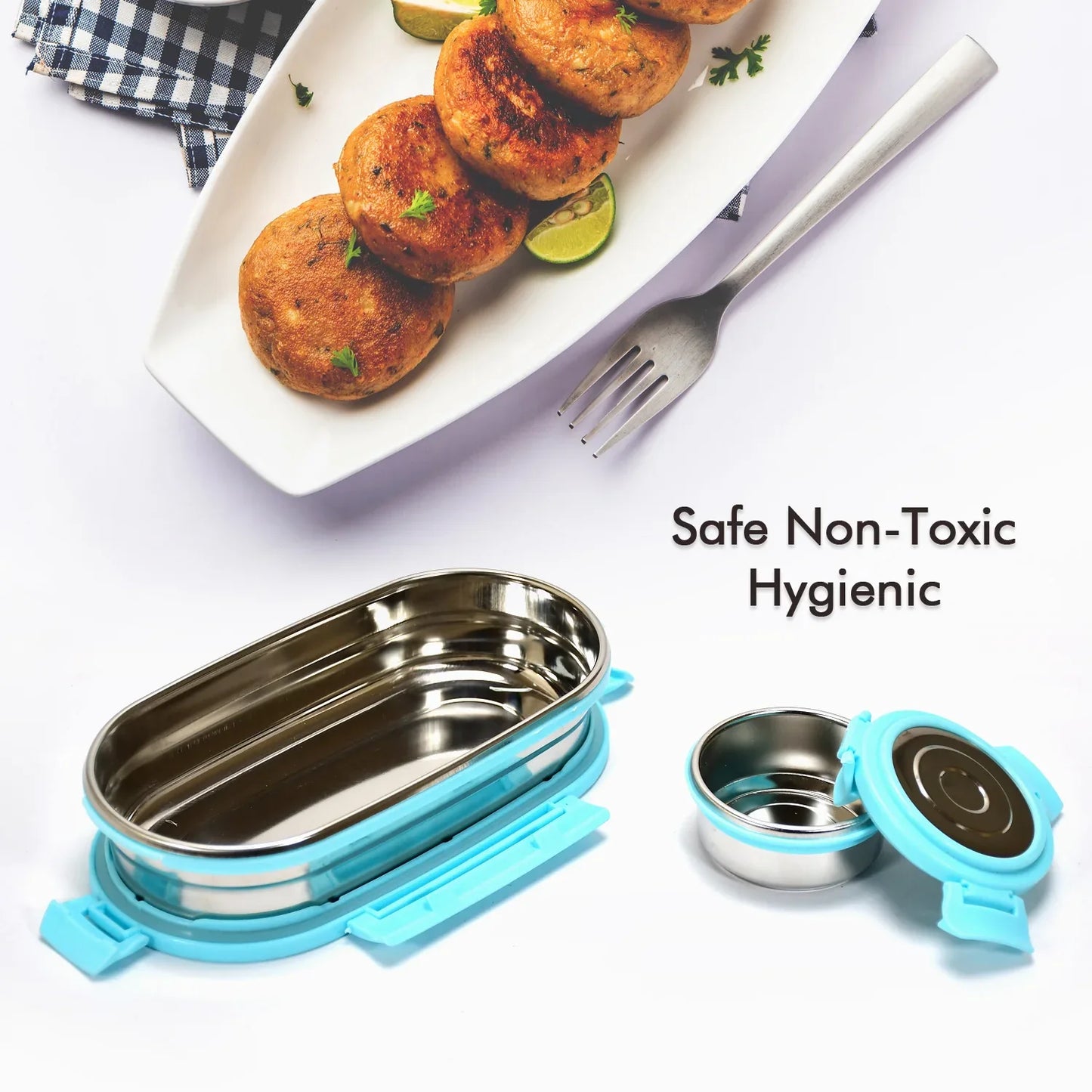 8141 Ganesh Stainless Steel Lunch Box Small Container ( Set Of 2 Pcs ) - Zidbik