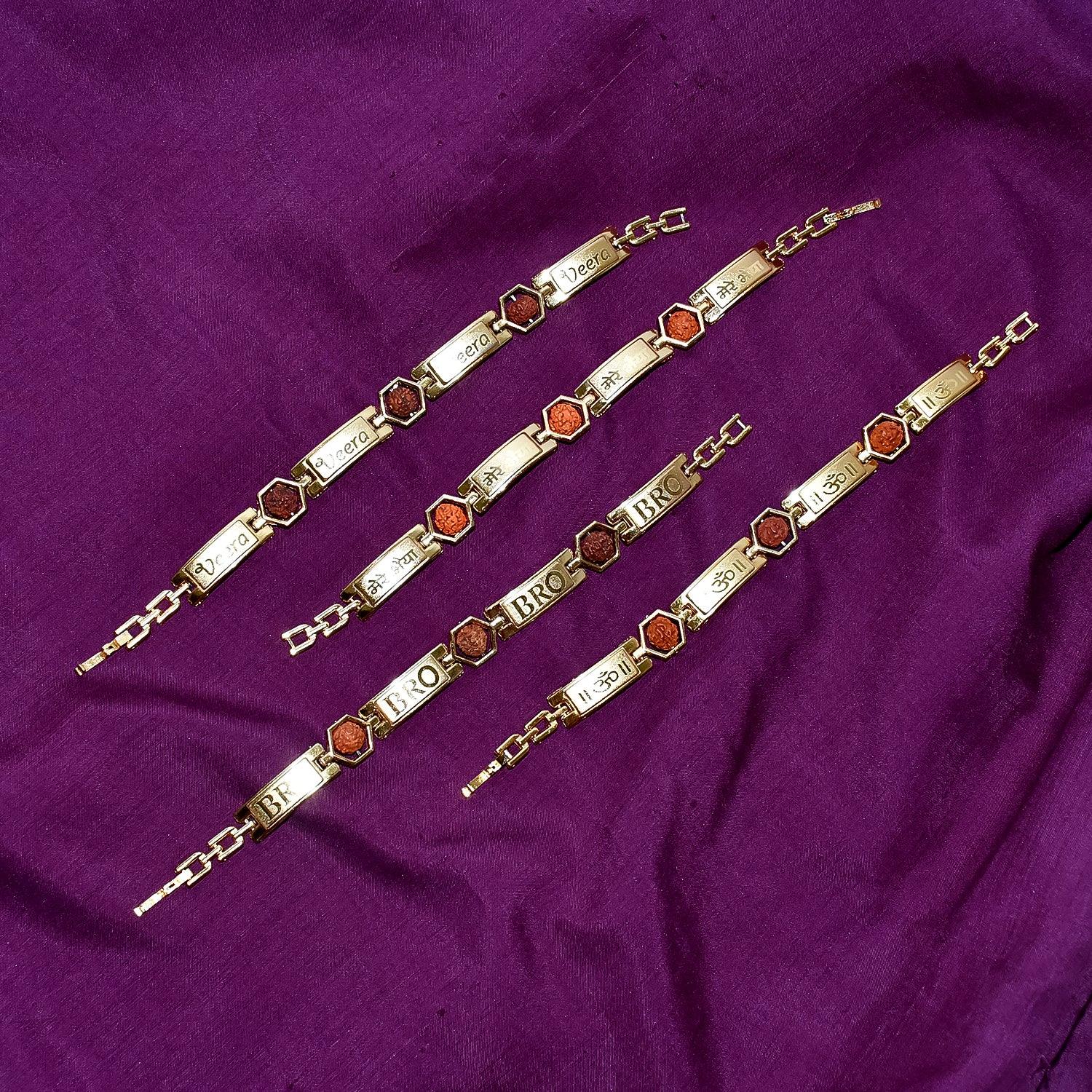 Gold Plated Hexa Bead Bracelet Rakhi For Brother (1 Pc) - Zidbik