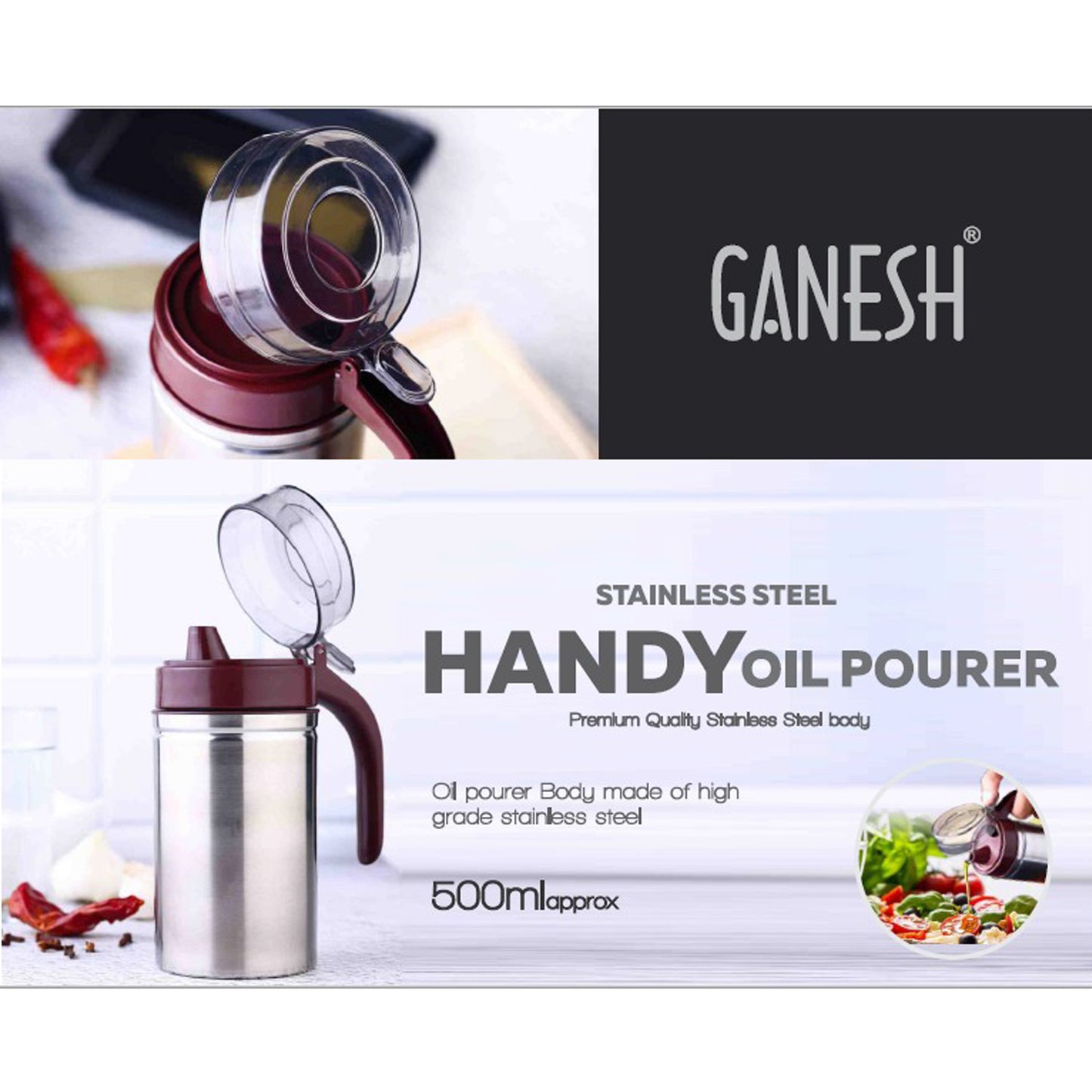 8126 Oil Dispenser Stainless Steel With Small Nozzle 500ml Oil Container. - Zidbik