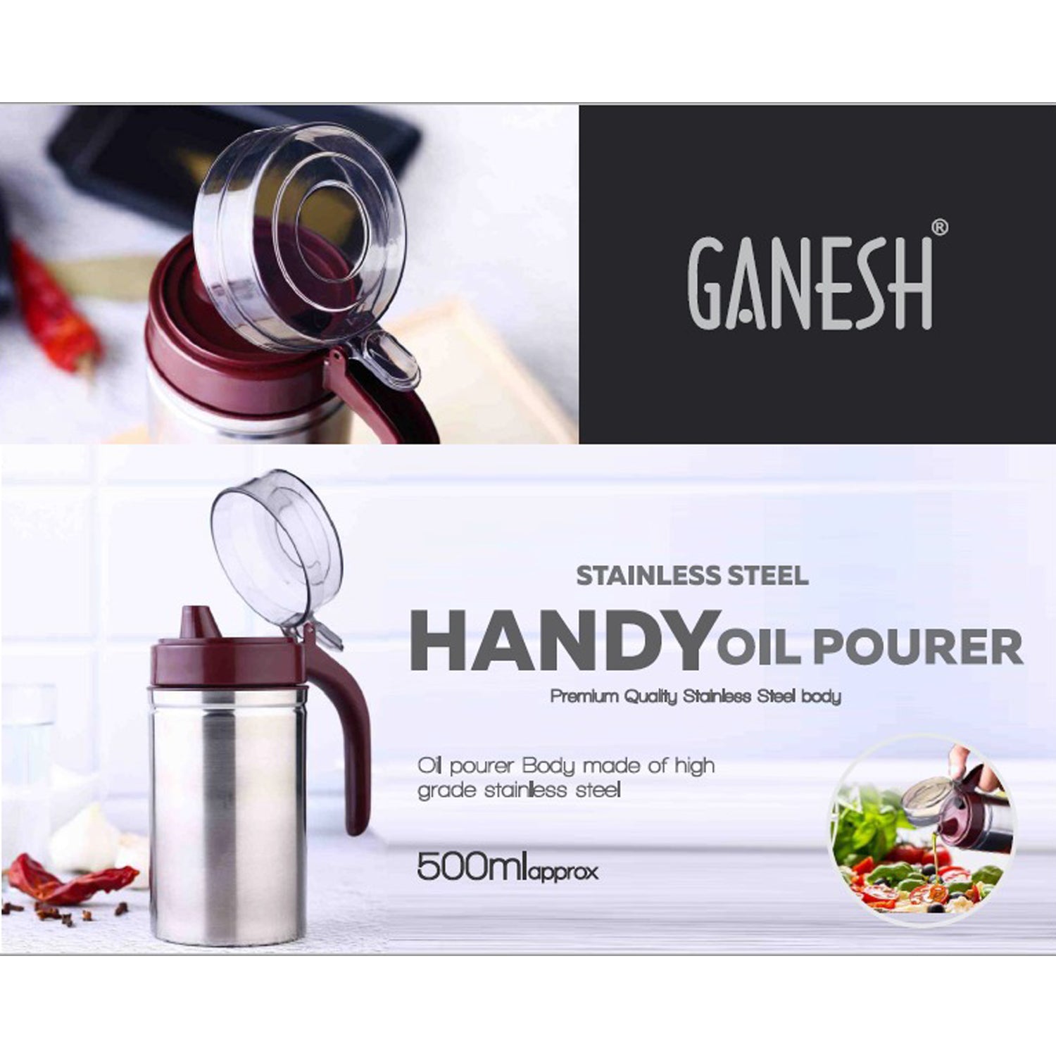 8126 Oil Dispenser Stainless Steel With Small Nozzle 500ml Oil Container. - Zidbik