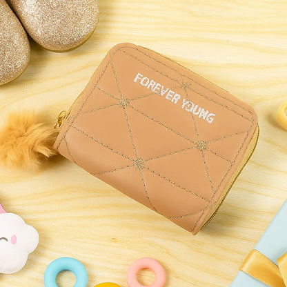 Stylish Kids Wallet With Soft Fur Zip Puller (1 Pc) - Zidbik