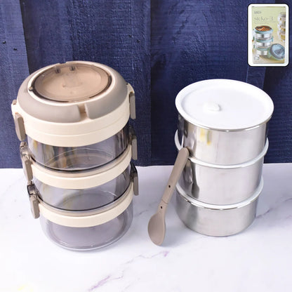 Ganesh Steko-3 Triple Layer Stainless Steel Insulated Lunch Box Set - Zidbik