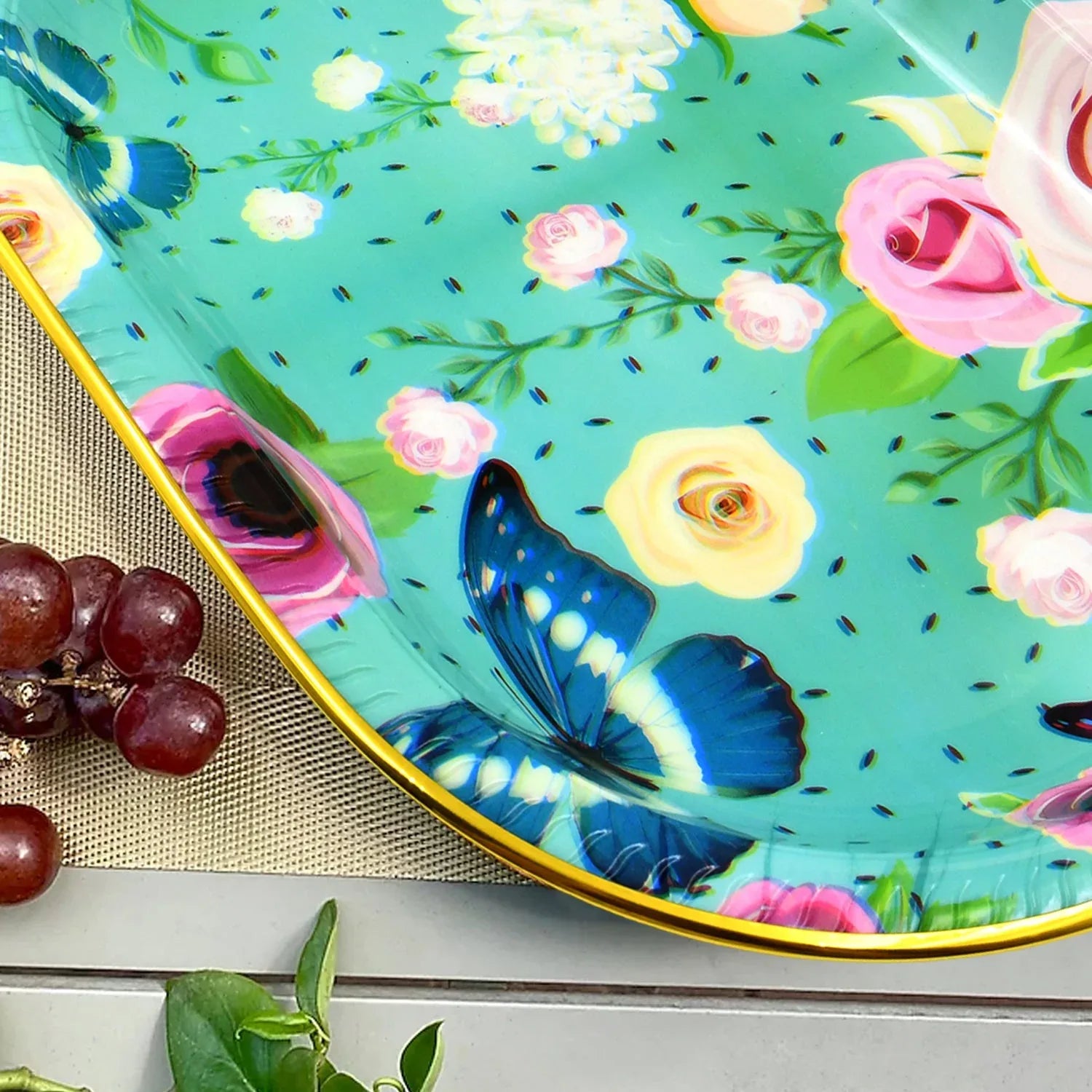 Big Plastic Flower Printed Design Serving Tray (1 Pc 35 X 24 Cm) - Zidbik