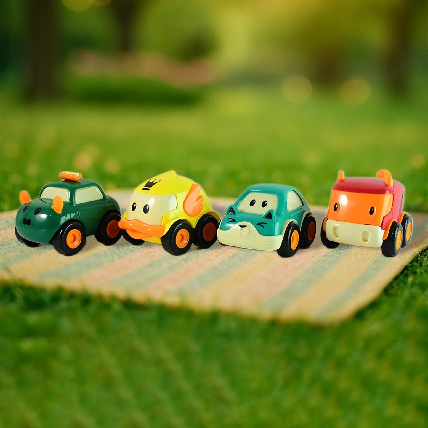 Funwoods Animal Cartoon Pull-back Toy Car - (4 Pc Set) - Zidbik