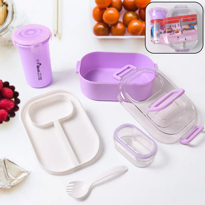Plastic Lunch Box With Small Box Bottle Sponn For Kids Lunch Box (4 Pc Set) - Zidbik