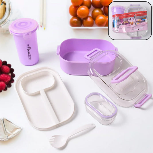 Plastic Lunch Box With Small Box Bottle Sponn For Kids Lunch Box (4 Pc Set) - Zidbik