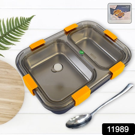 Stainless Steel Lunch Box 2 Section Lunch Box With Spoon - Zidbik