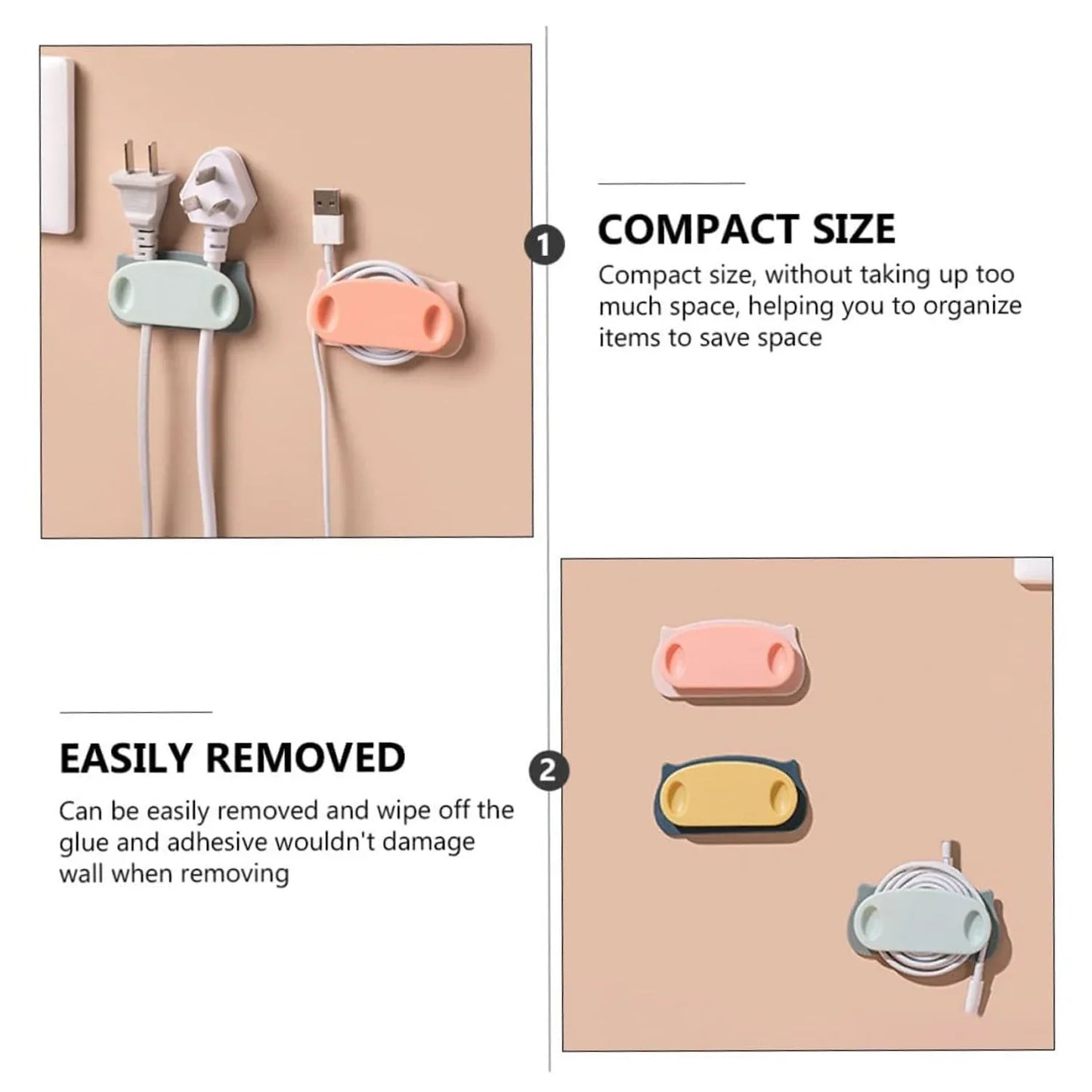 Pig Plug Wire Organizer Cable Holder Clips With Self-adhesive Pad (4 Pcs Set) - Zidbik