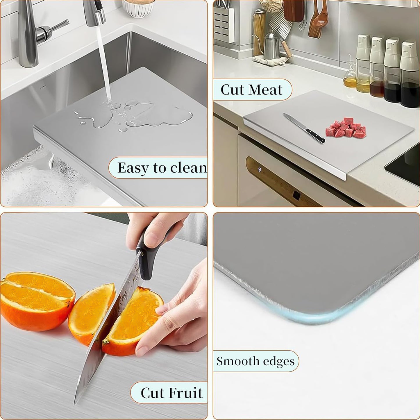 Premium Stainless Steel Anti-bacterial Chopping Board For Kitchen (1 Pc) - Zidbik