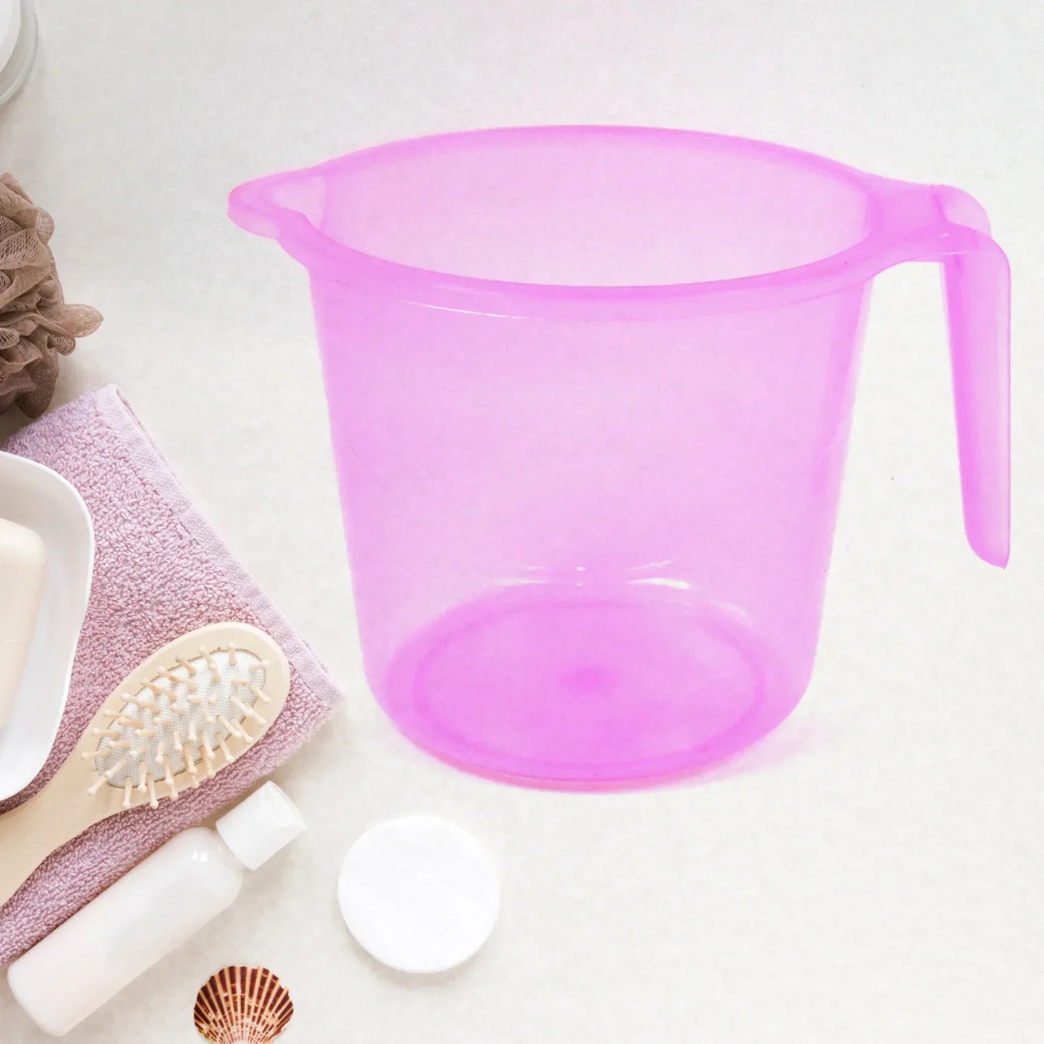Plastic Round Transparent Bath Water Mug (5 Pc Mix Colour 1200 Ml) - Zidbik
