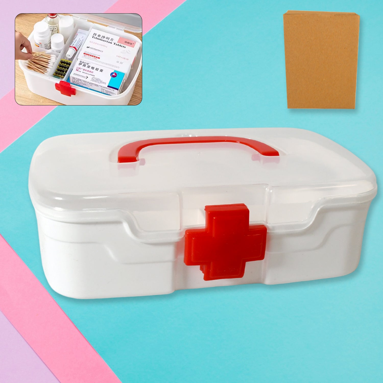 12734 Medical Box 1 Piece Indoor Outdoor Medical Utility Medicine Storage Box Detachable Tray Medical Box Multi Purpose Regular Medicine First Aid Box With Handle  Transparent Lid - Zidbik