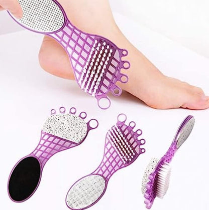 6993 4 In 1 Pedicure Tool For Rough Dry Feet Dual-sided With Pumice Stone Soft Brush Steel Scrubber Emery File Softens Hard Foot Corns Calluses Cleanses Smoothens Dull Feet - Zidbik