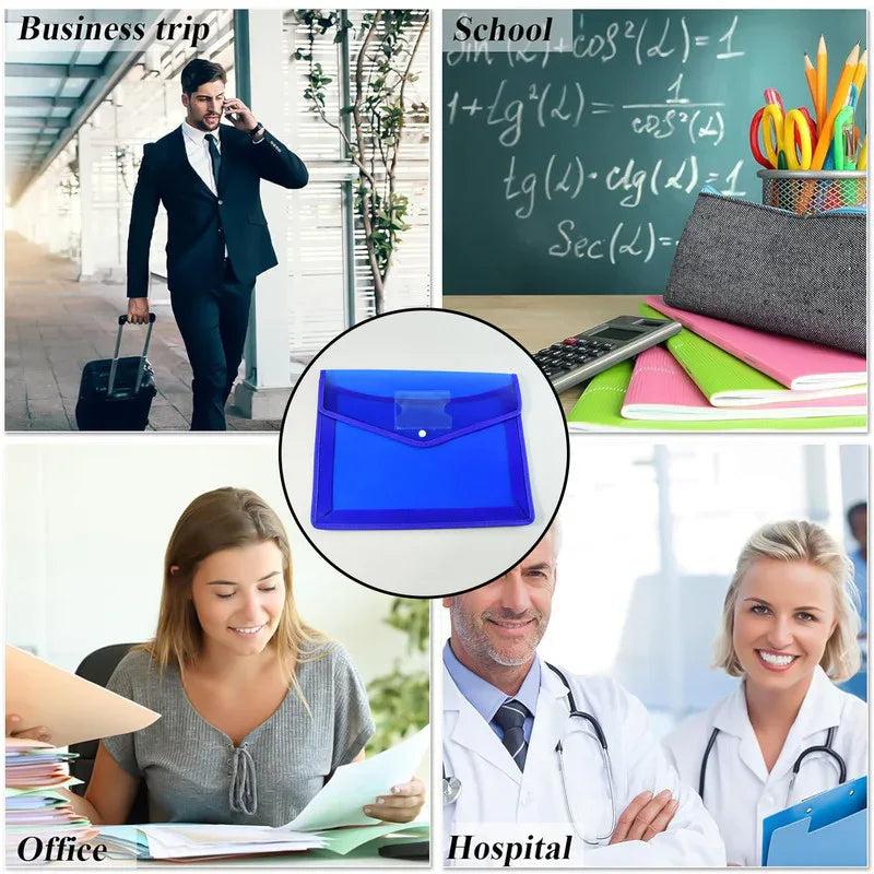Transparent Document File Folder Multi-color Button Closure File Bags (1 Pc Mix Color) - Zidbik