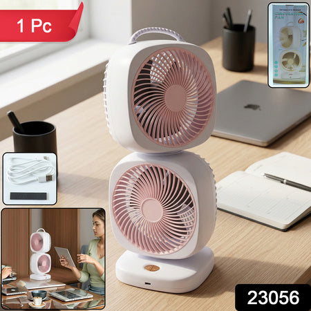 Portable Dual Head Usb Rechargeable Table Fan (1 Pc)