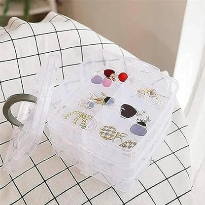 2644 3-tier 18 Sections Transparent Stackable Adjustable Compartment Slot Plastic Craft Storage Box - Zidbik