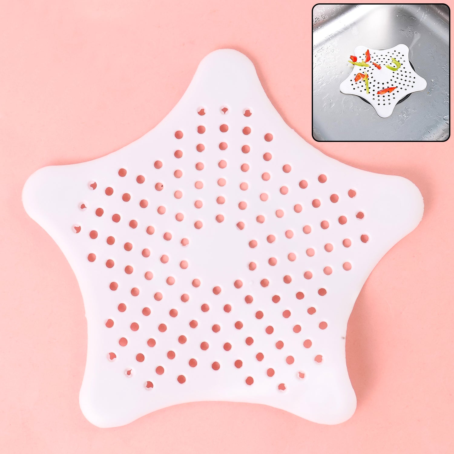 White Silicone Star Shaped Sink Filter Bathroom Hair Catcher Drain Strainers For Basin - Zidbik