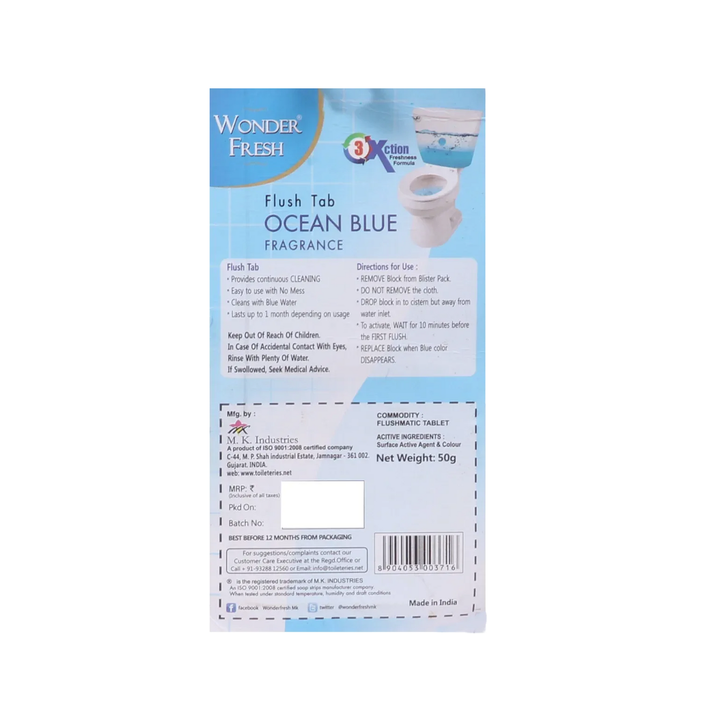 1325 Toilet Cleaner Flush Tab (Ocean Blue) - 50 Gram - Zidbik