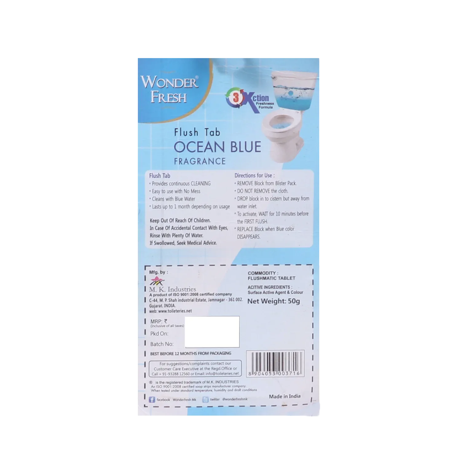 1325 Toilet Cleaner Flush Tab (Ocean Blue) - 50 Gram - Zidbik