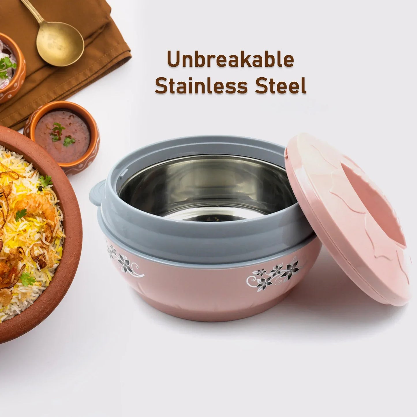 5788 High Quality Steel Casserole Box For Food Searving Inner Steel Insulated Casserole Hot Pot Flowers Printed Chapati Box For Roti Kitchen (Approx 4500 Ml) - Zidbik