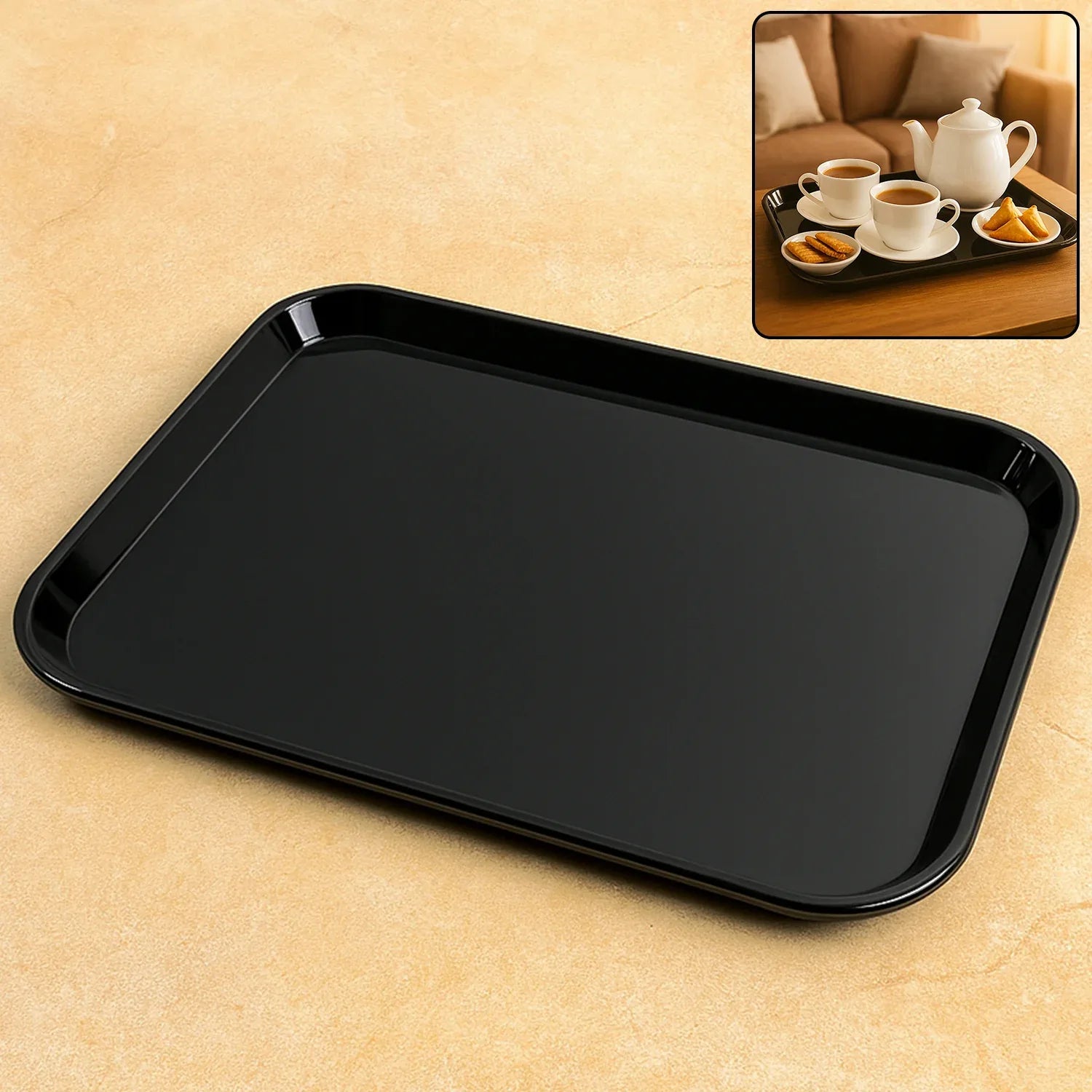 Plastic Serving Tray Plate 40 30 Cm (1 Pc Black) - Zidbik
