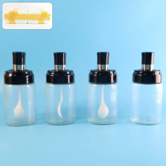 Transparent Spice Jar Set With Spoon Airtight Lid (4 Pc) - Zidbik