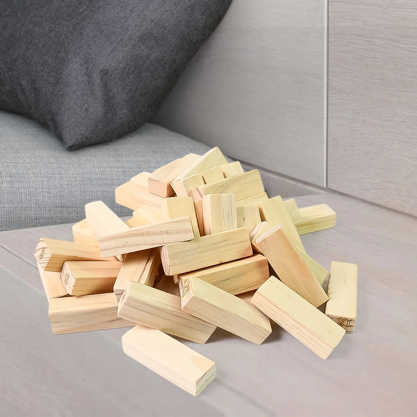 Wooden Tumbling Stacking Tower Game (48 Pcs Blocks 2 Dices) - Zidbik