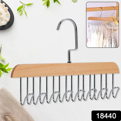 Space Saving 8 Hooks Wooden Hangers (Hanging Hook Included 1 Pc) - Zidbik