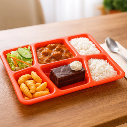 Plastic Multi-compartment Rectangular Meal Serving Tray Plate (1 Pc Red) - Zidbik