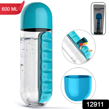 12911 Pill  Vitamin Bottle Water Bottle Multi Functional Use For Traveling  Outdoor Use Water Bottle Travelling Kit Summer Special Bottle (600 Ml   Mix Color ) - Zidbik