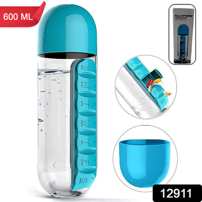 12911 Pill  Vitamin Bottle Water Bottle Multi Functional Use For Traveling  Outdoor Use Water Bottle Travelling Kit Summer Special Bottle (600 Ml   Mix Color ) - Zidbik
