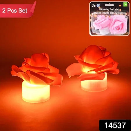 Rose Flower Shaped Led Flickering Tealight Candles (2 Pc) - Zidbik