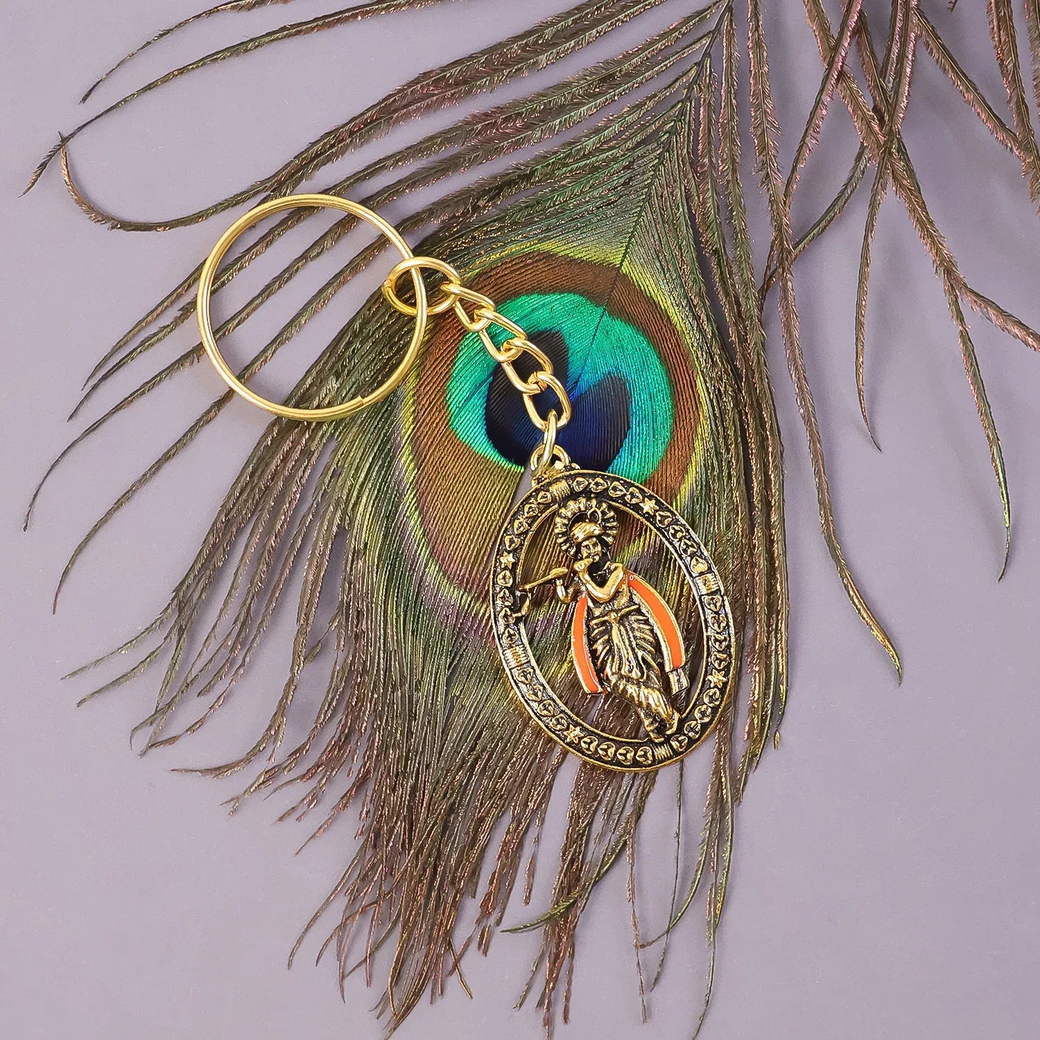 Metal Traditional Decorative Lord Krishna Keychain (1 Pc) - Zidbik
