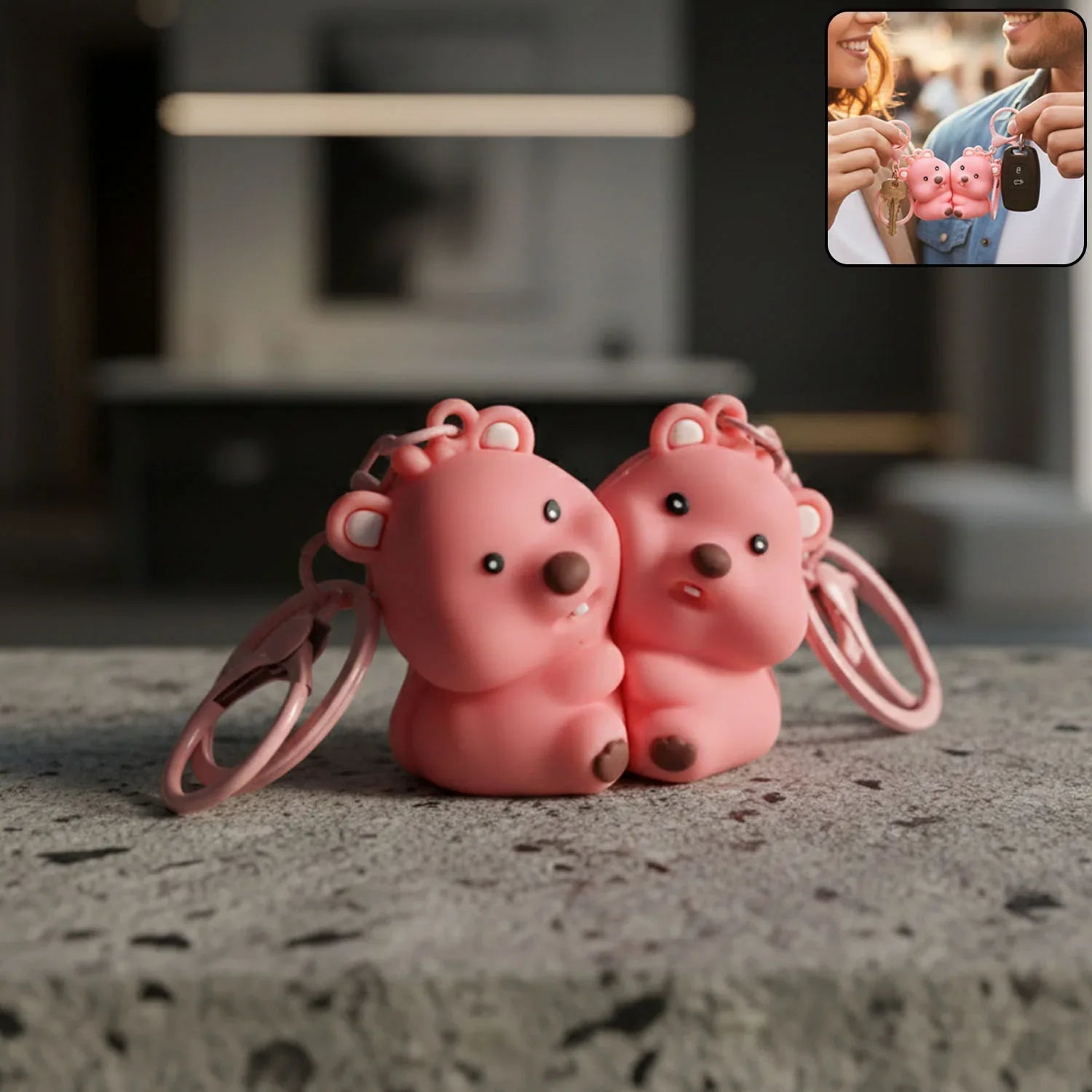Cute Couple Bear Shape 2-in-1 Keychain Set (2 Pieces Set) - Zidbik