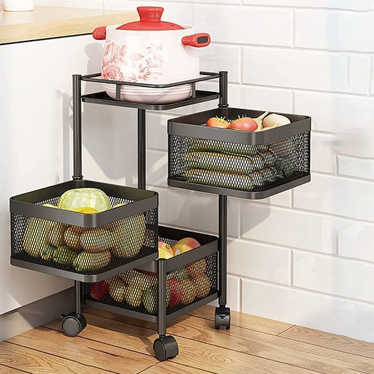 Metal High Qaulity Kitchen Trolley Kitchen Organizer Items And Kitchen Accessories Items For Kitchen Rack Square Design For Fruits  Vegetable Onion Storage Kitchen Trolley With Wheels (4 Layer  3 Layer) - Zidbik