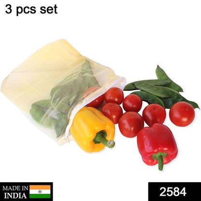 2584 Fridge Bags For Fruits And Vegetables With Zip Net (Multicolour) - Zidbik