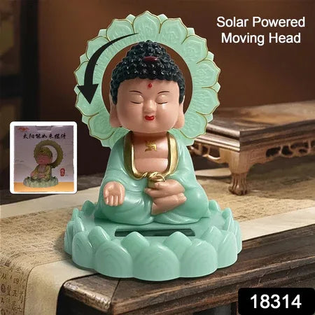 Plastic Solar Powered Moving Head Sitting Action Buddha Statue (1 Pc) - Zidbik