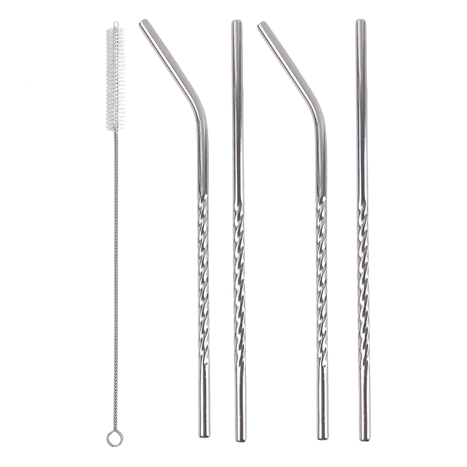 579 Set Of 4 Stainless Steel Straws Brush (2 Straight Straws 2 Bent Straws 1 Brush) - Zidbik