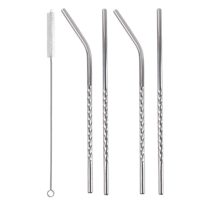 579 Set Of 4 Stainless Steel Straws Brush (2 Straight Straws 2 Bent Straws 1 Brush) - Zidbik