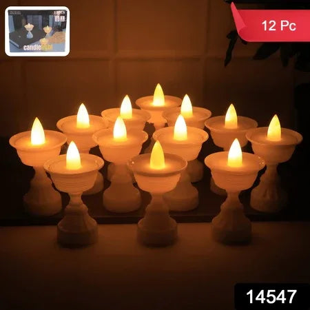 Set Of 12 White Water Sensor Led Diyas - Zidbik