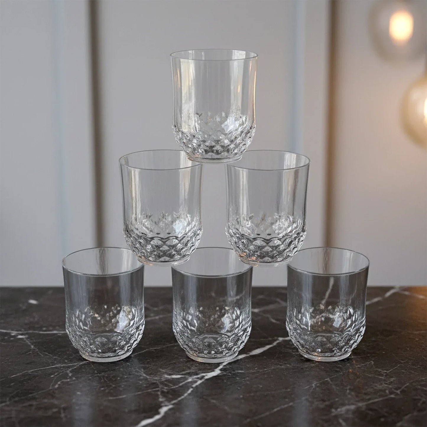 Transparent Diamond-pattern Drinking Glass Set (6 Pc Set) - Zidbik