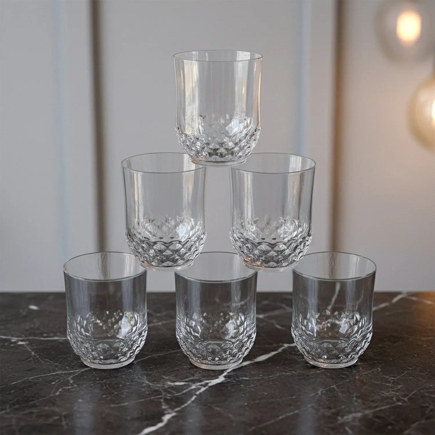 Transparent Diamond-pattern Drinking Glass Set (6 Pc Set) - Zidbik