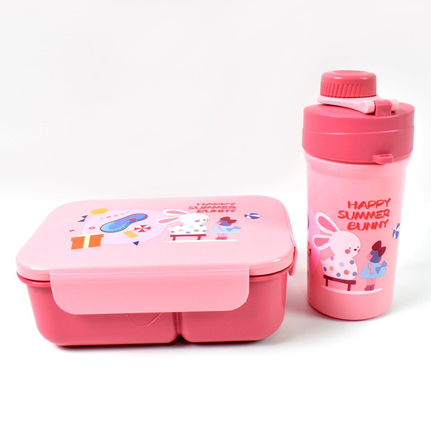 Plastic Lunch Box Leak Proof 2 Compartment With Bottle And Fork (1 Set  Mix Color) - Zidbik